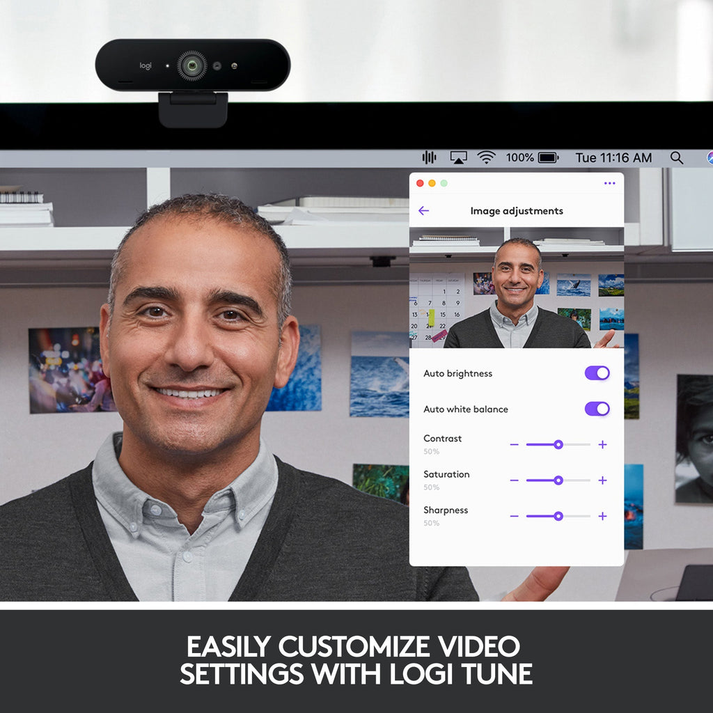 Logitech - Webcam 4K Pro 4096 x 2160 con Micrófono con Cancelación de Ruido - Negro
