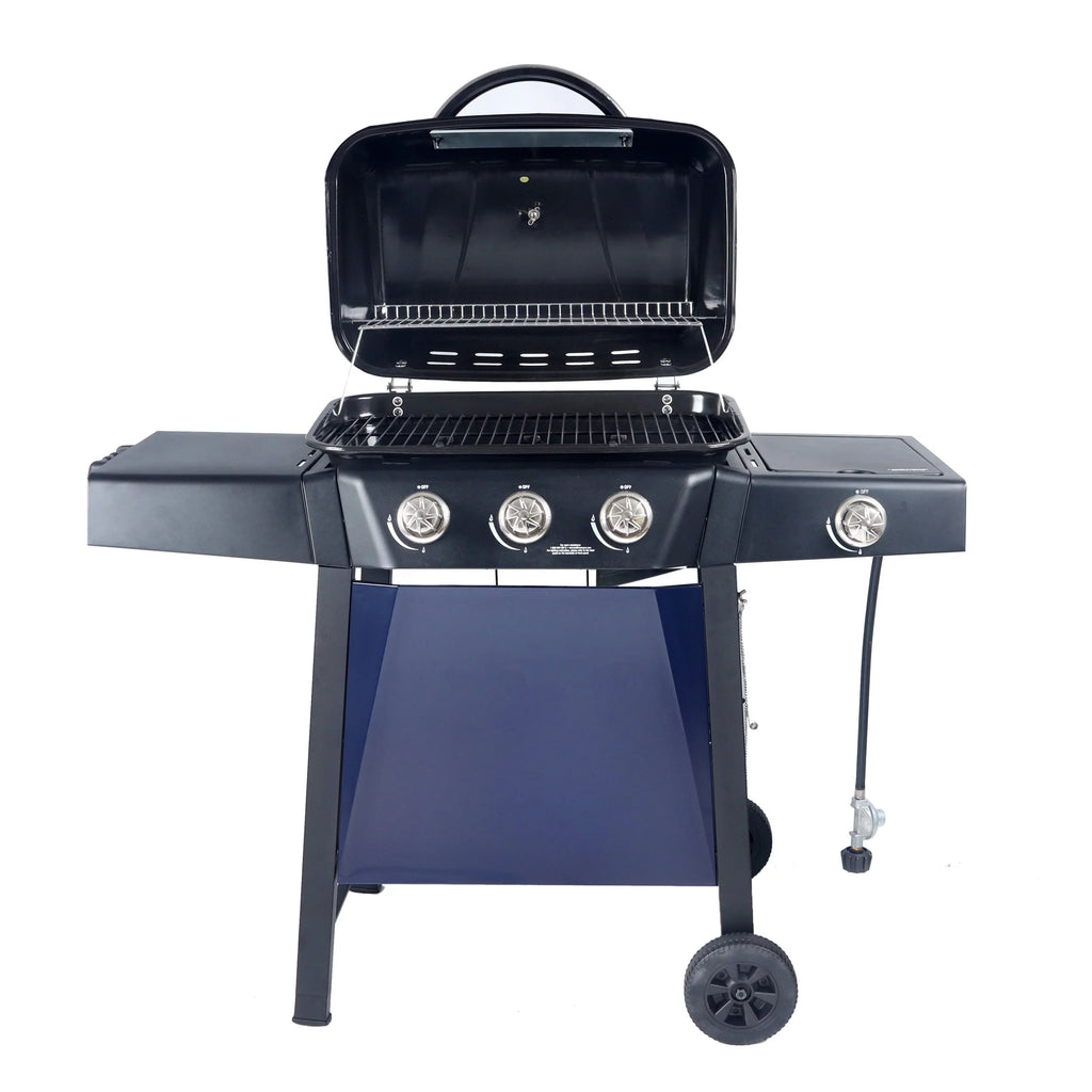 2025 Parrilla a gas RevoAce de 3 quemadores con quemador lateral, color azul zafiro, modelo GBC1729WBS, nueva