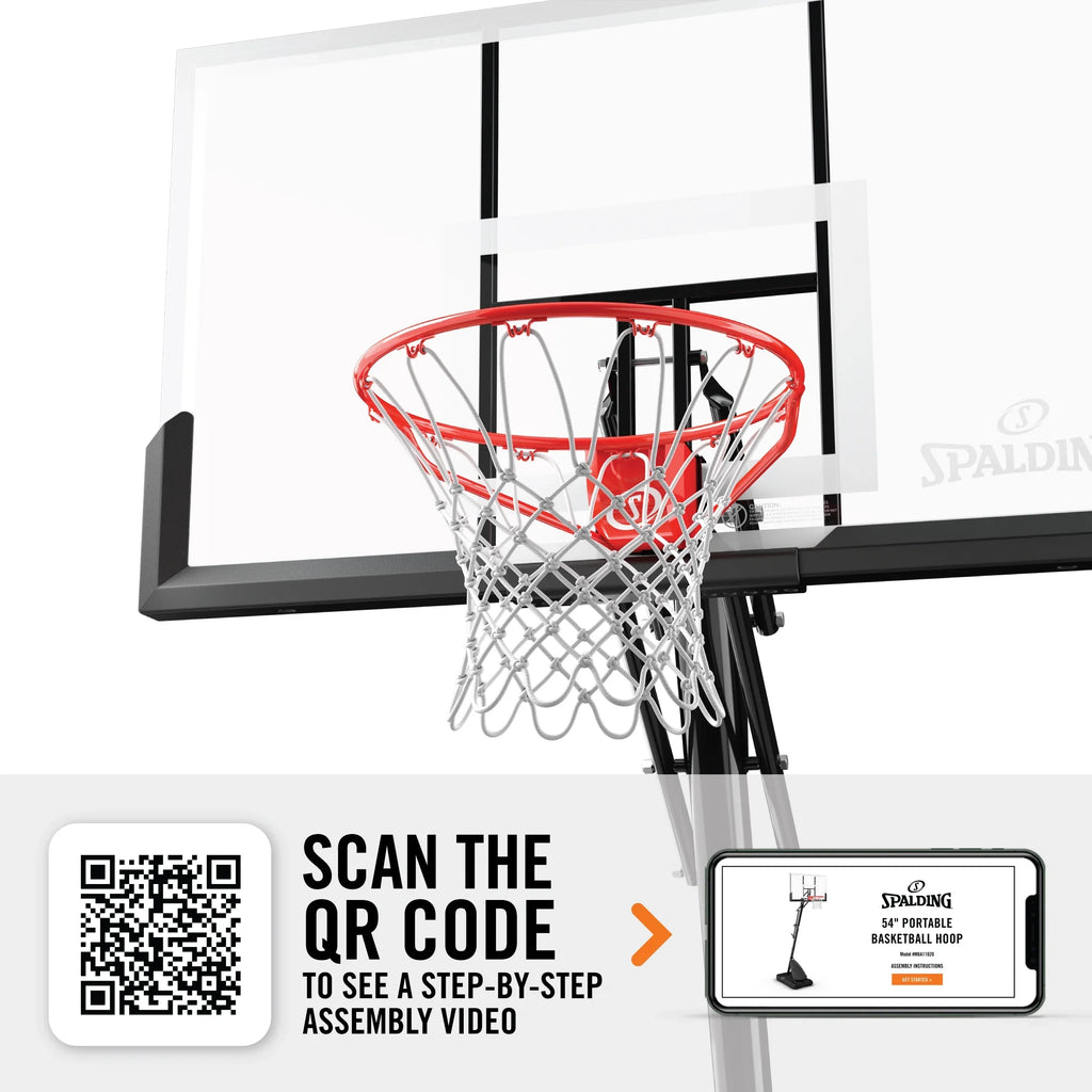 2025 Canasta de Baloncesto Portátil Spalding de 54 pulgadas – Panel de Policarbonato Irrompible, Sistema Ajustable ExactaHeight y Aro Pro Slam – Para Juego Exterior