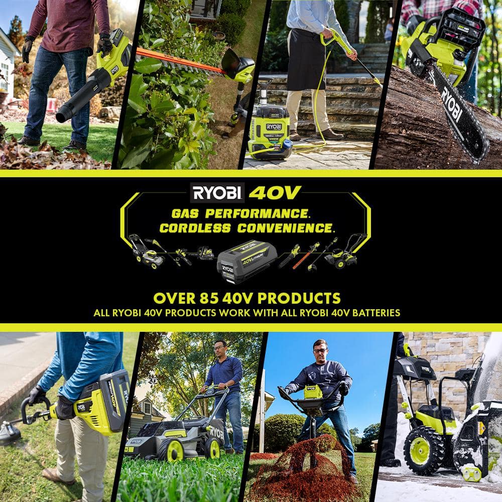 Soplador a Batería Inalámbrico RYOBI Whisper Series 40V Brushless con Motor Sin Escobillas, Velocidad de 125 MPH y Flujo de Aire de 550 CFM, con Batería de 4.0 Ah y Cargador RY40470