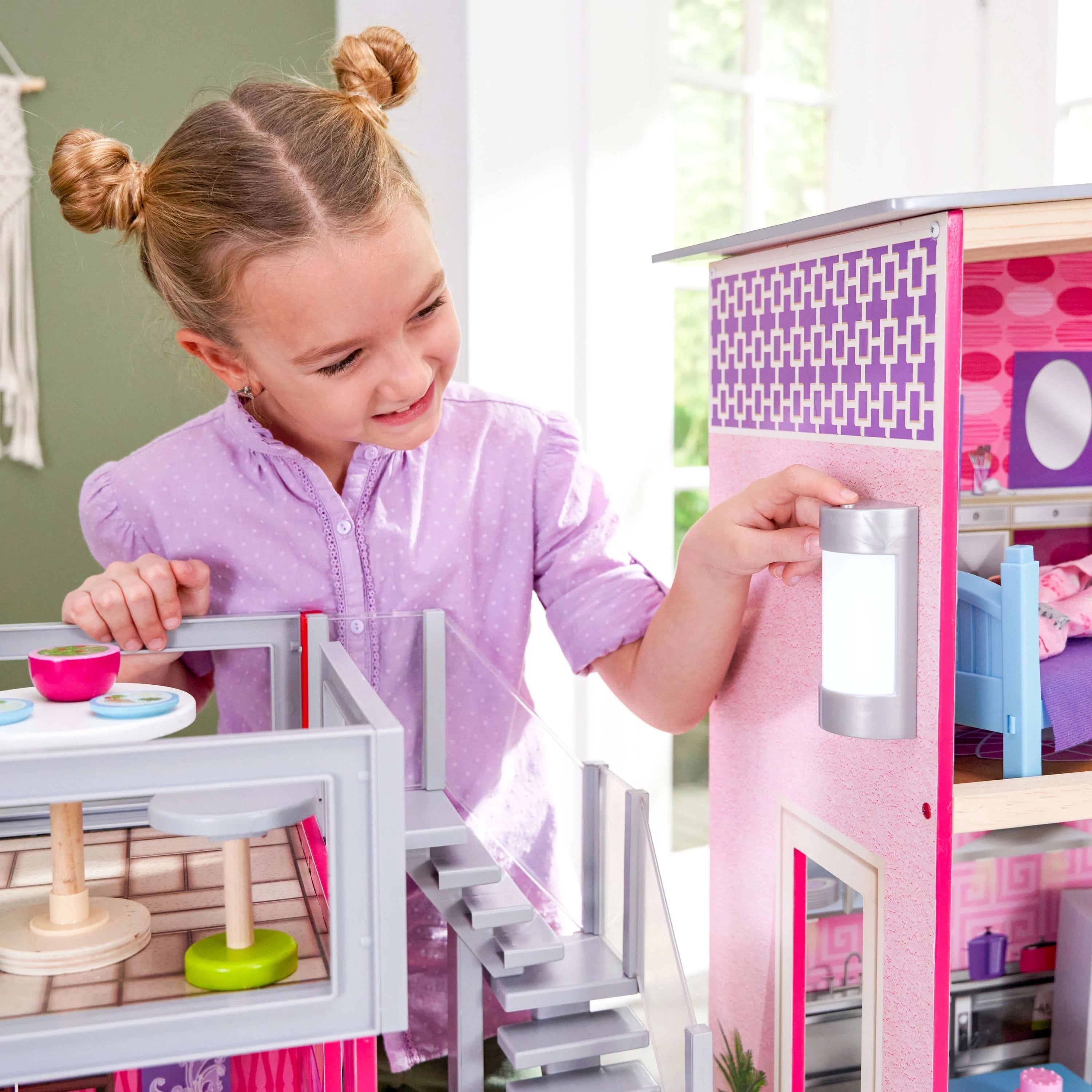 2025 Casa de Muñecas de Madera KidKraft Uptown con 36 Accesorios, A partir de 4 años