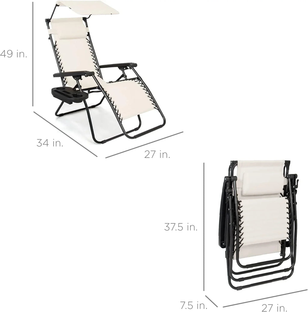 Best Choice Products – Silla Reclinable de Patio con Gravedad Cero, Ajustable y Plegable para Exteriores con Dosel, Almohada Cervical y Bandeja Lateral, Textileno – Azul Pavo Real