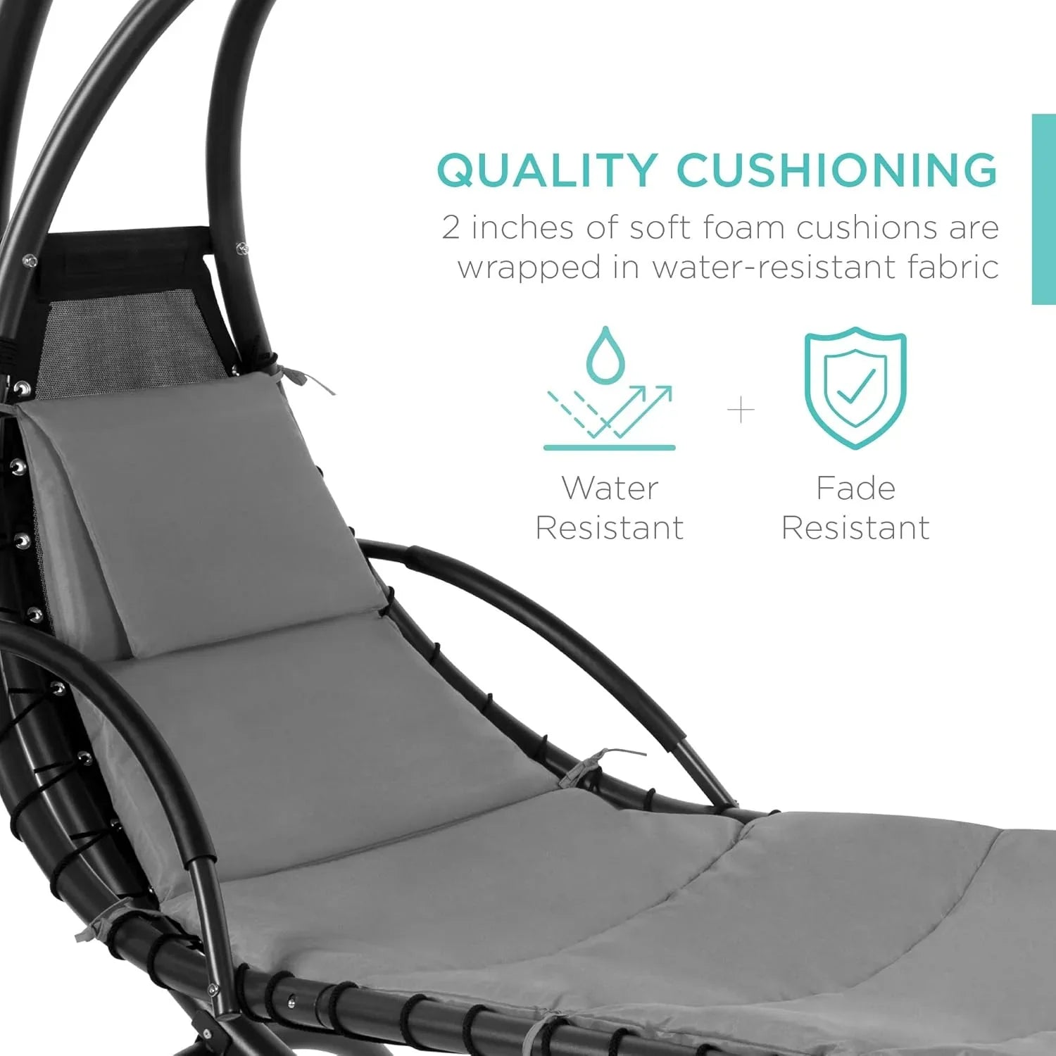 Chaise Longue Suspendue de Exterior Best Choice Products – Silla Balancín Curvada de Acero con Cojín Integrado y Toldo Desmontable – Gris Carbón