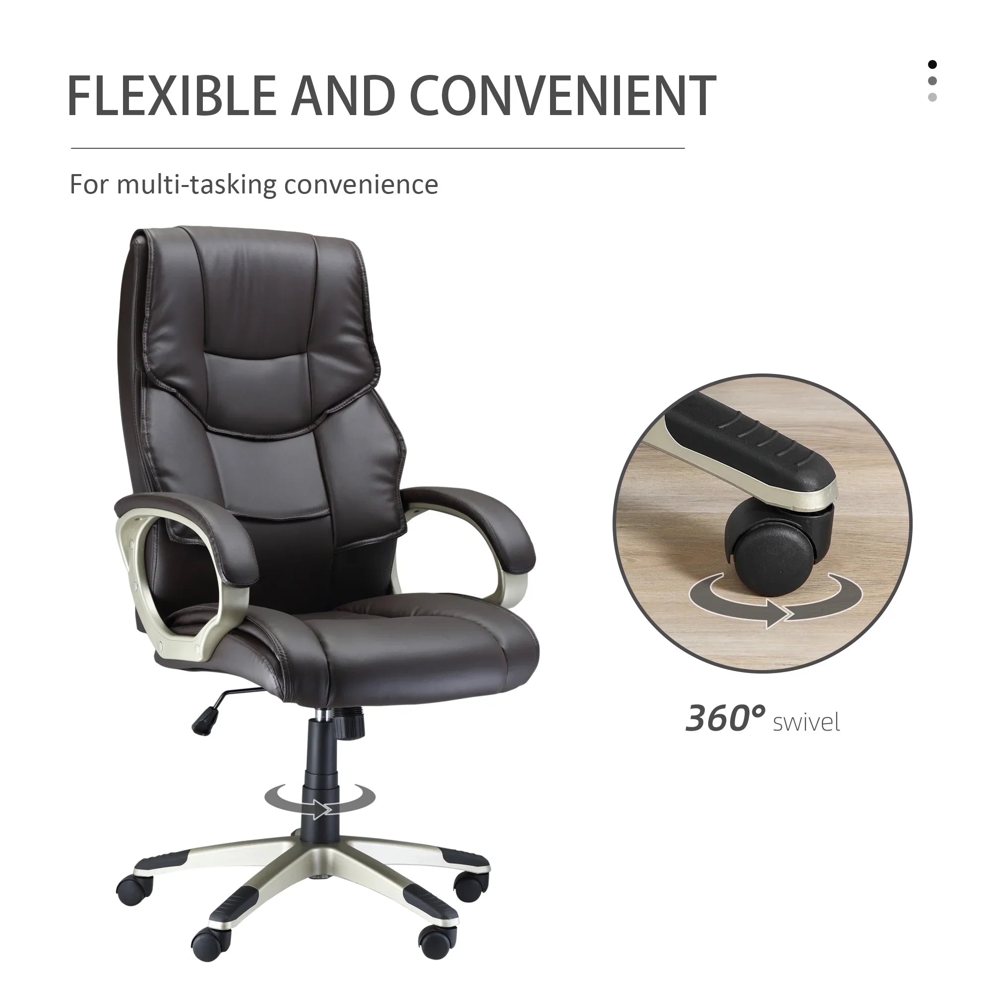 Silla de Oficina con Respaldo Alto, Sillón Giratorio de Cuero Sintético con Altura Ajustable, Marrón