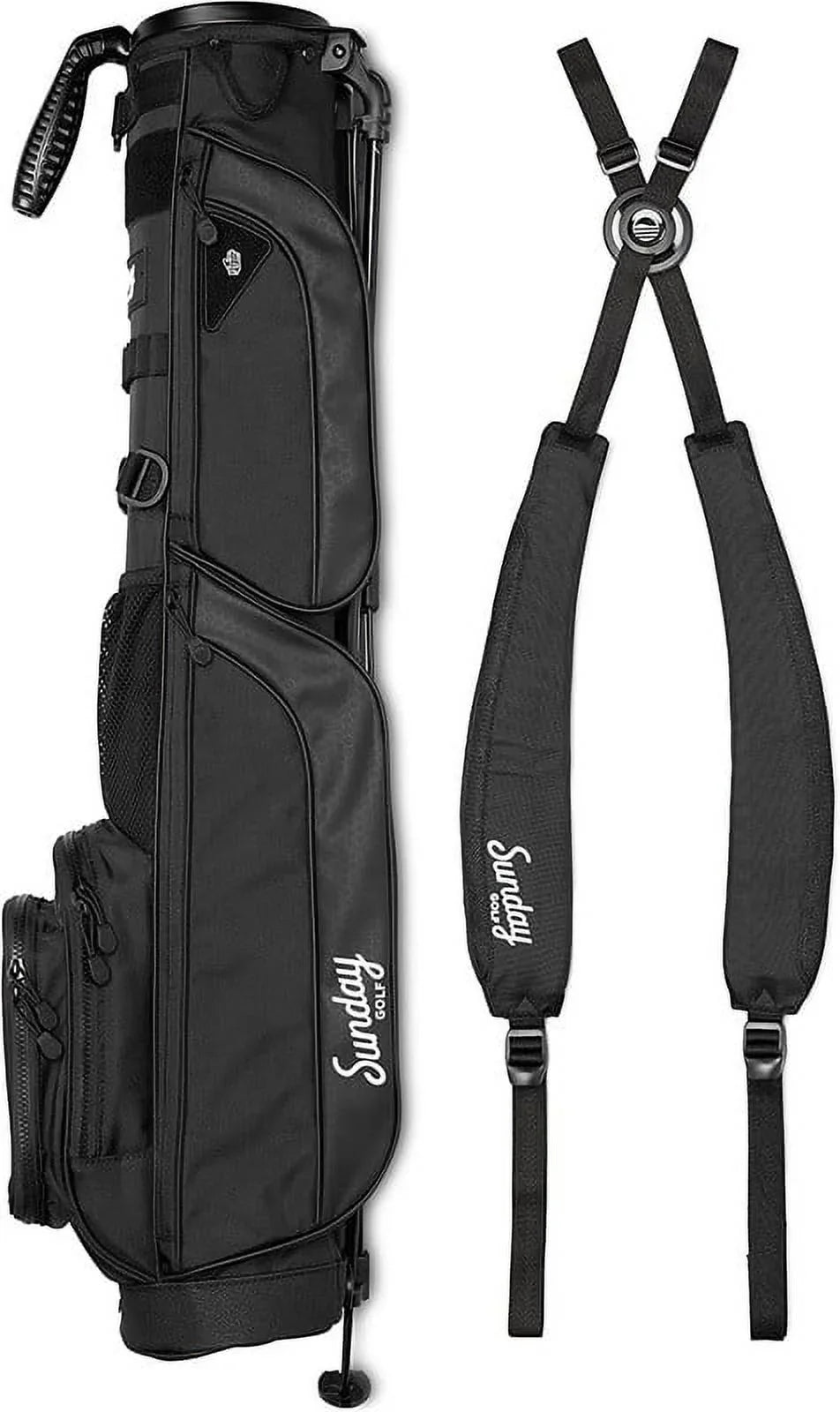 Bolsa de golf Sunday Golf Loma XL - Ligera, con bandolera y función de soporte - Fácil de transportar para pitch & putt - Bolsa con soporte para práctica, campo par 3 y ejecutivo, 1,5 kg (Negro mate)
