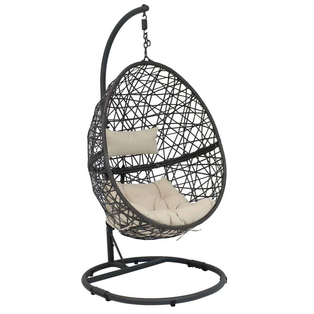 2025 Silla Colgante Sunnydaze Caroline en Forma de Huevo con Estructura de Acero y Cojín