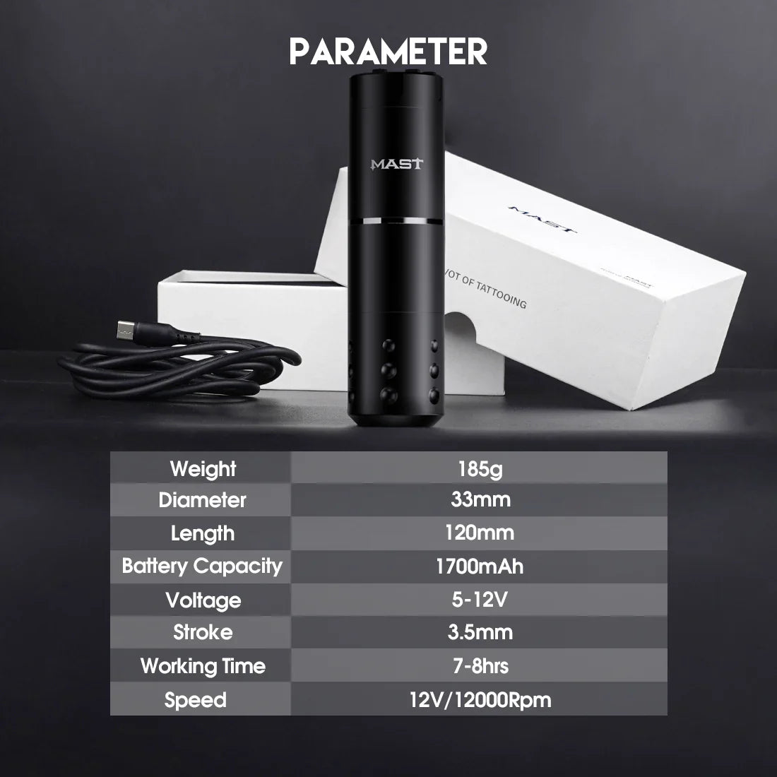 Kit de Máquina de Tatuaje Inalámbrica Mast A1 con 20 Agujas de Cartucho