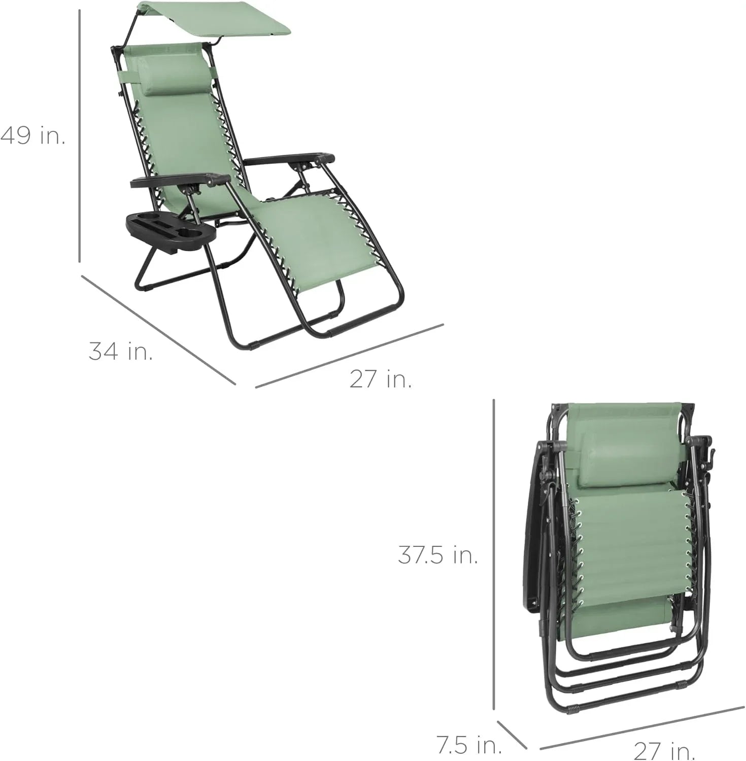 Best Choice Products – Silla Reclinable de Patio con Gravedad Cero, Ajustable y Plegable para Exteriores con Dosel, Almohada Cervical y Bandeja Lateral, Textileno – Azul Pavo Real