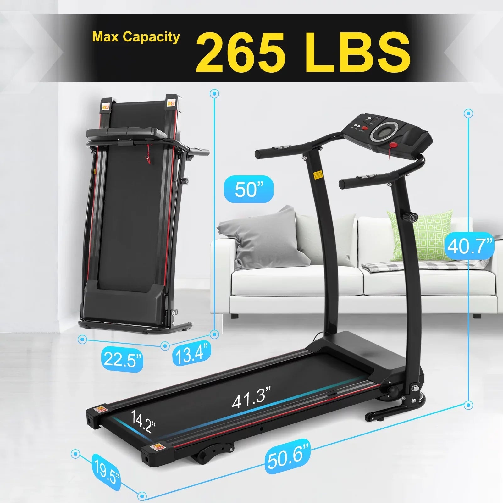 2025 Cinta de correr plegable FYC con ajuste de inclinación, motor eléctrico de 2,5 HP, dispositivo compacto motorizado para el hogar, gimnasio, caminar y trotar, capacidad de 100 kg