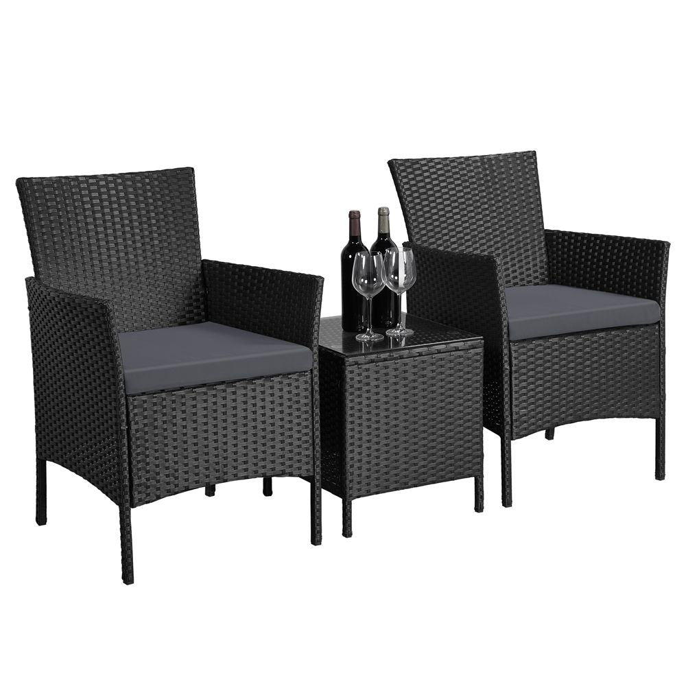 Conjunto De Mesa Y Sillas Exterior Para Balcón Jardin Negro
