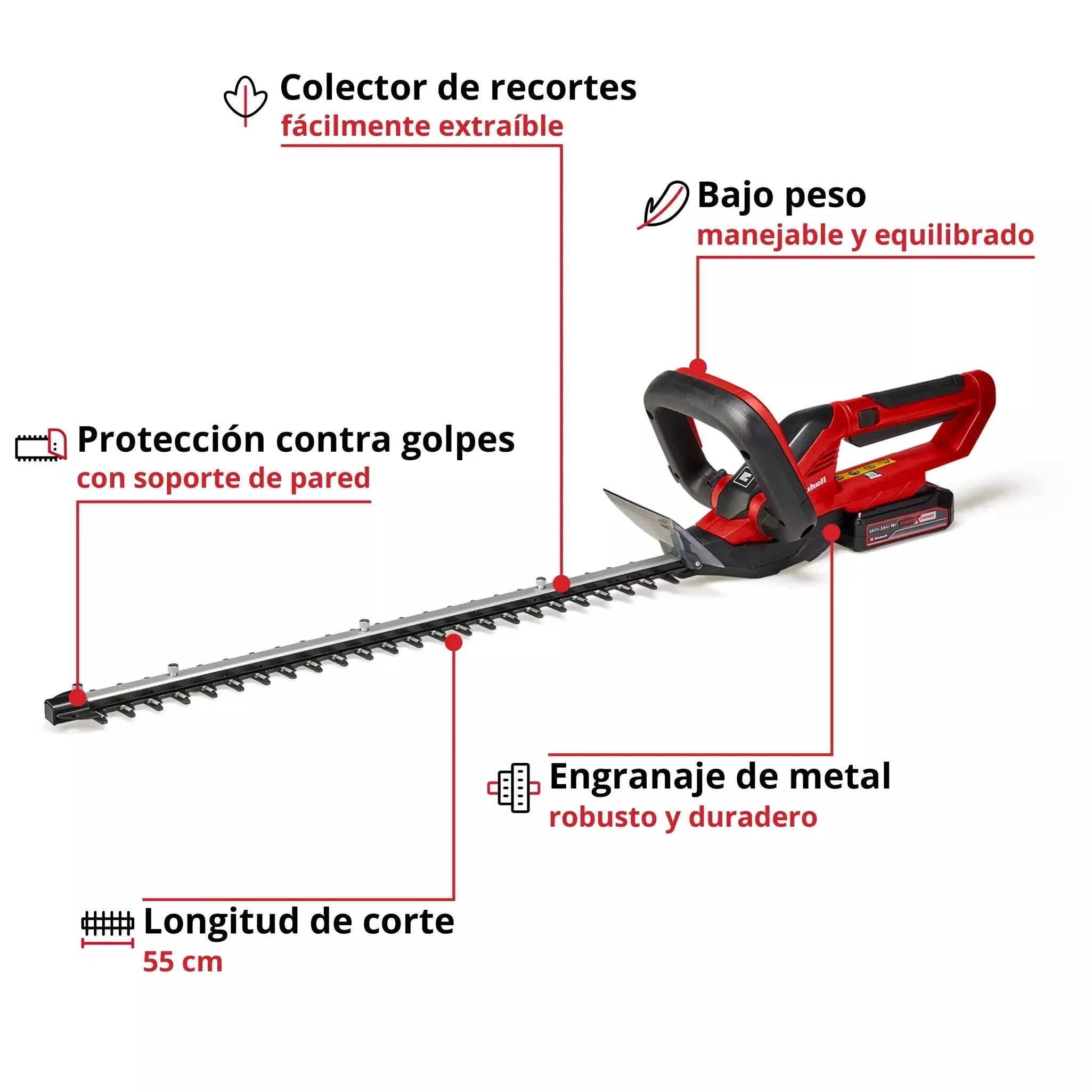 2025 Cortasetos Eléctrico a Batería GE-CH 1855/1 LI - Incluye Cargador y Batería