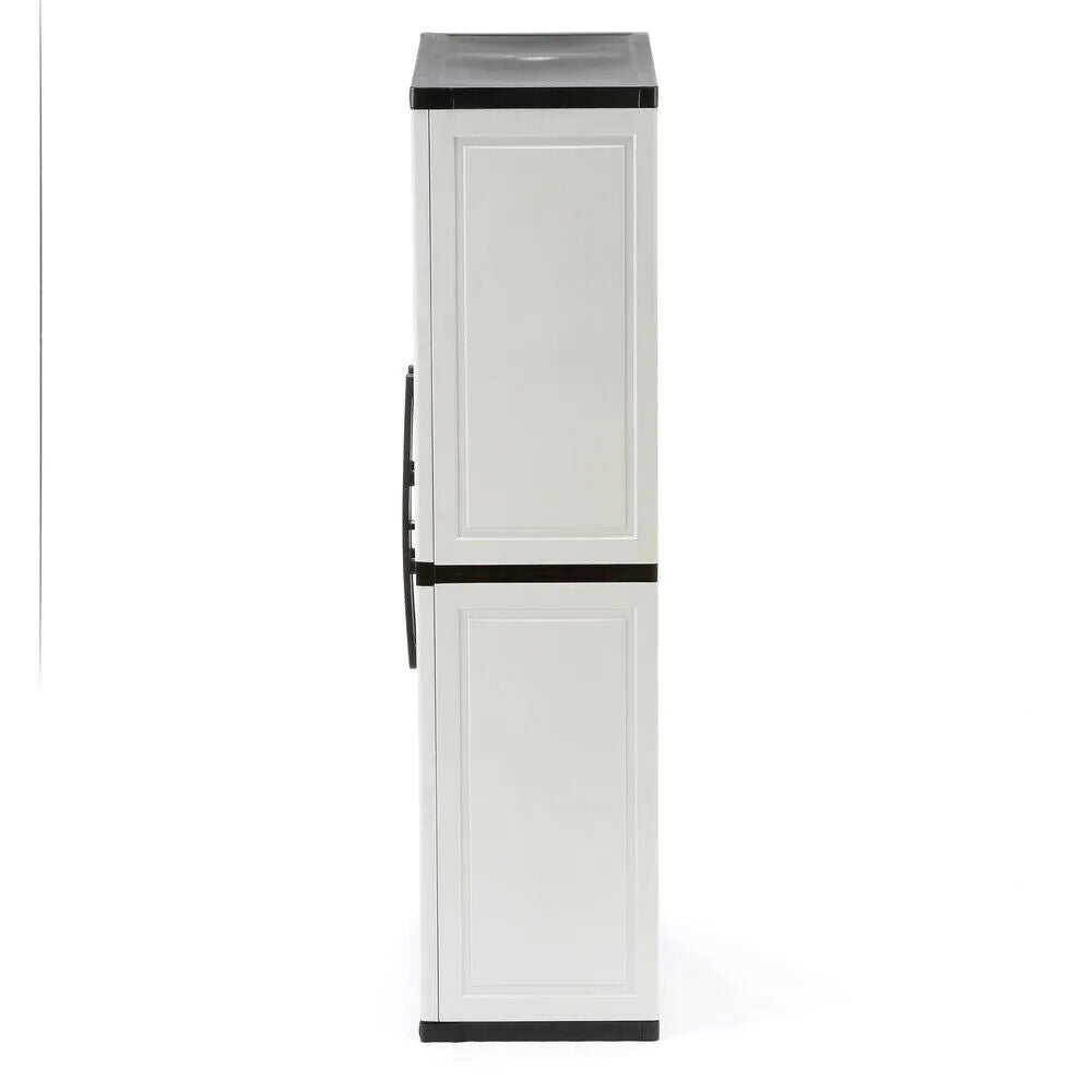 2025 Armario de garaje independiente HDX de plástico gris, 89 cm Ancho x 180 cm Alto x 46 cm Profundidad, con estantes ajustables y puertas con cerradura