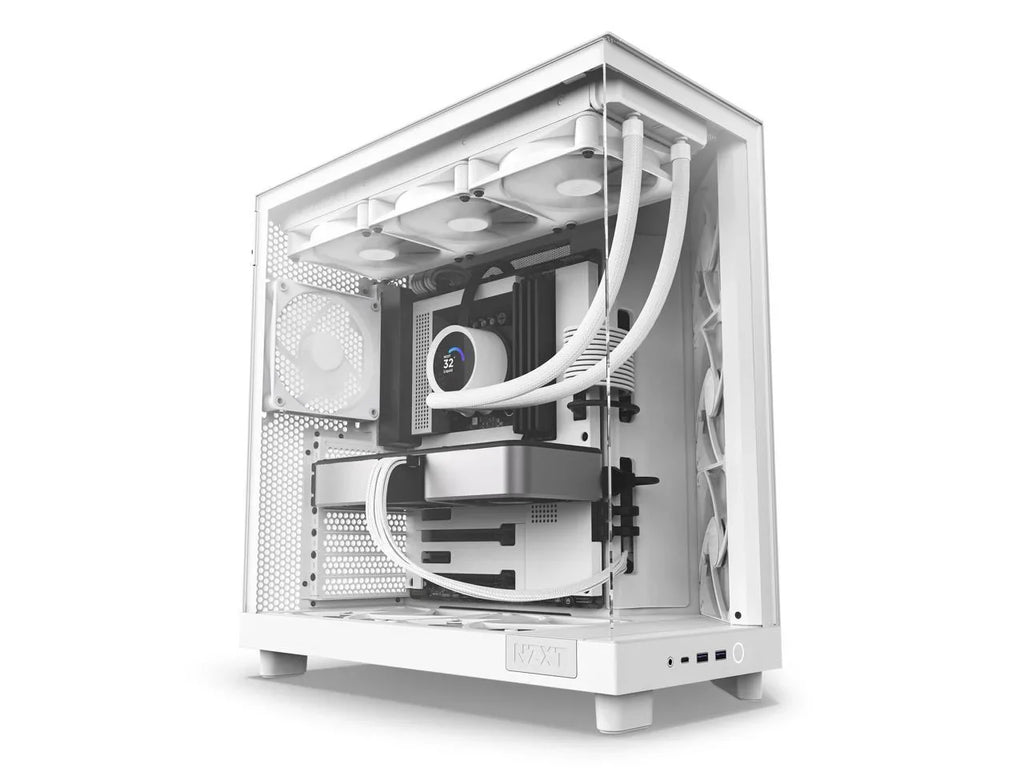 2025 NZXT H6 FLOW - Caja compacta de torre intermedia de doble cámara con flujo de aire, color blanco, CC-H61FW-01