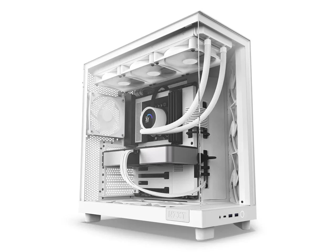 2025 NZXT H6 FLOW - Caja compacta de torre intermedia de doble cámara con flujo de aire, color blanco, CC-H61FW-01
