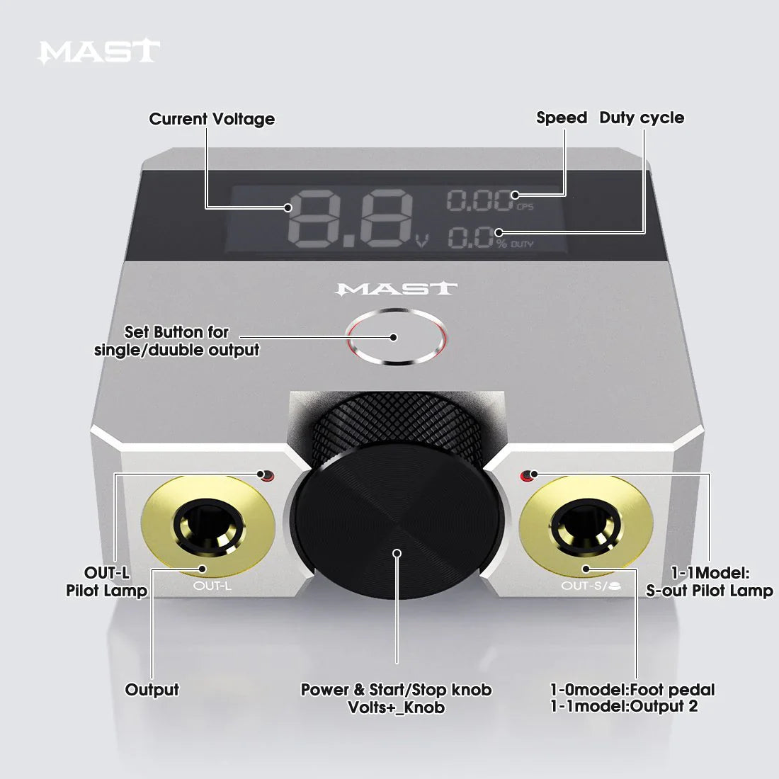 Fuente de Alimentación Mast Skate de Modo Dual con Función de Arranque para Tatuadores