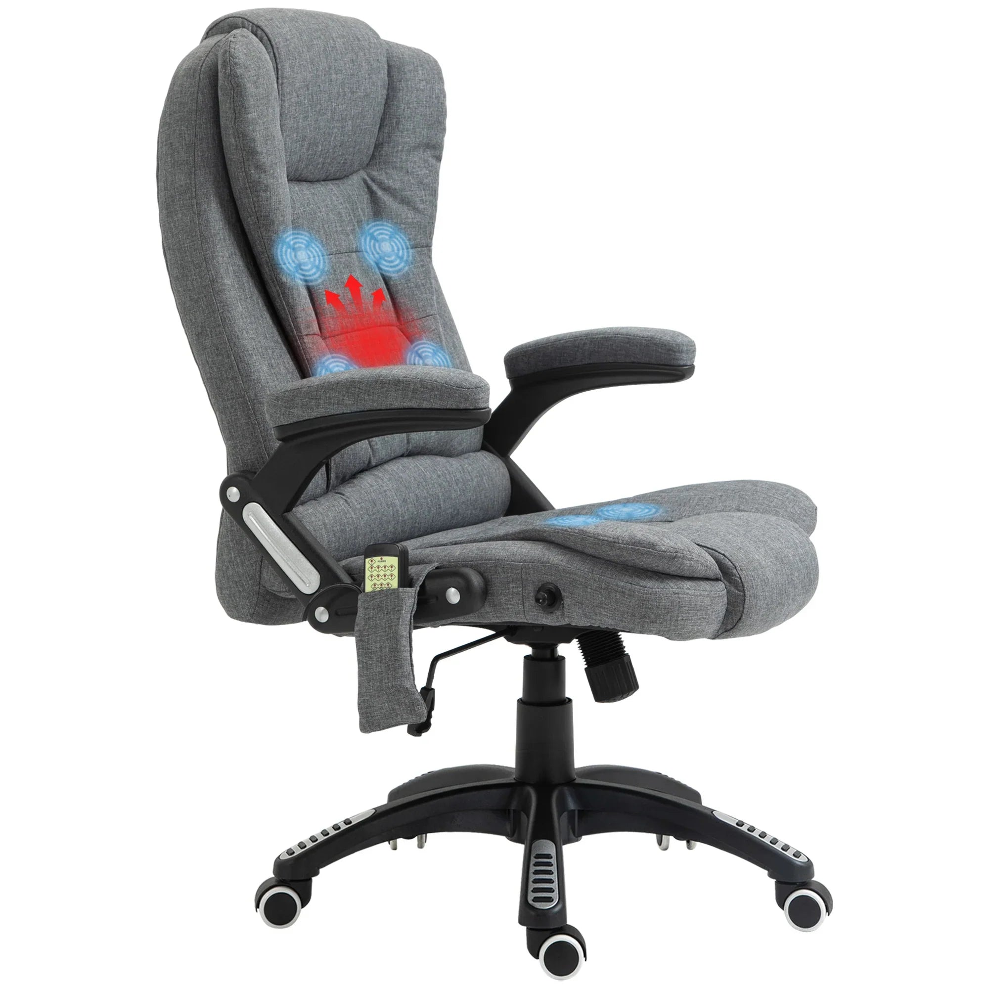 Silla de Oficina Ergonómica con Masaje de 6 Puntos y Calefacción en la Espalda, Tela Tipo Lino, Gris