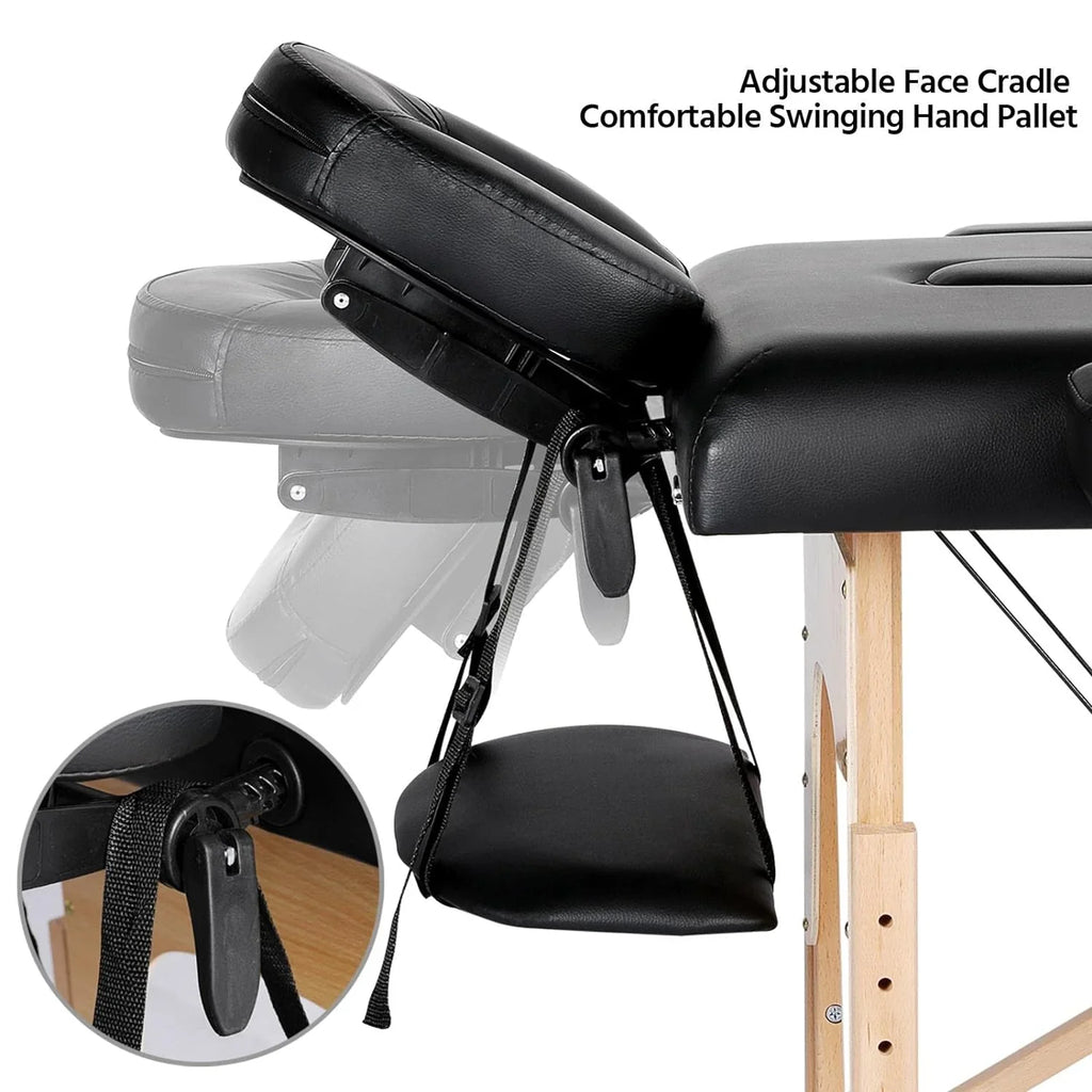 Mesa de Masajes Yaheetech – Mesa Plegable Portátil para Tratamientos, Pestañas, Spa – Mesa de Masaje Ajustable en 2 Secciones con Bolsa No Tejida, 24 pulgadas, Negra