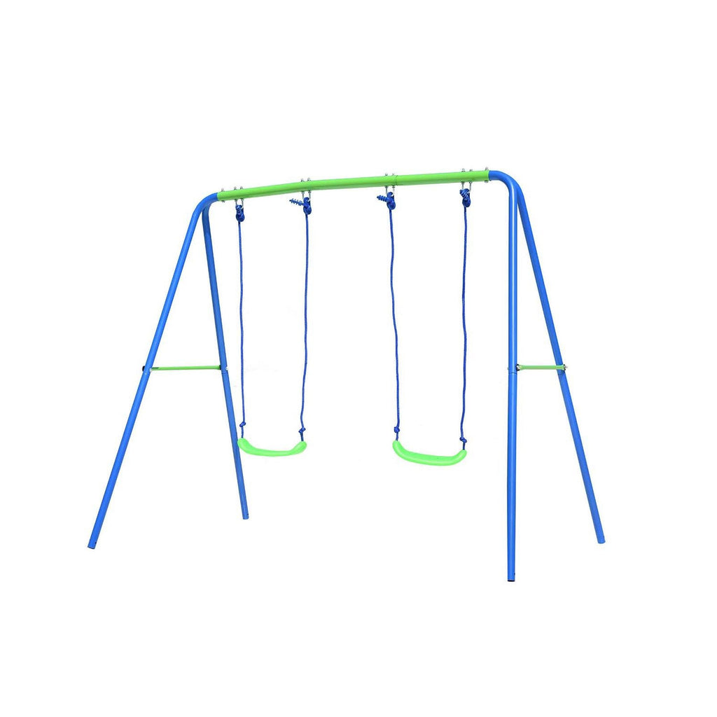 Columpio Doble Infantil Para Jardín + 3 Años Juego Para Niños De Metal Outdoor Toys 220x138x182 Cm Carga Hasta 45 Kg
