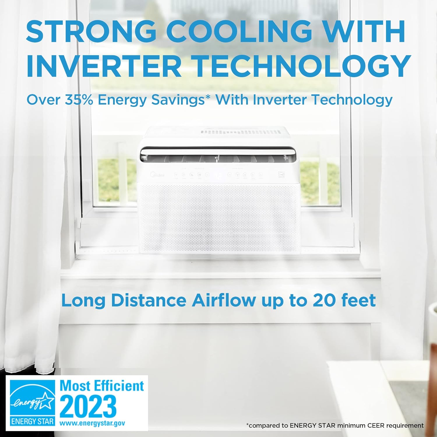 Midea 12,000 BTU Aire Acondicionado de Ventana Inverter Inteligente en Forma de U – Enfría hasta 550 pies², Ultra Silencioso con Flexibilidad para Ventanas Abiertas, Compatible con Alexa/Google Assistant, Ahorro de Energía del 35% (Renovado)
