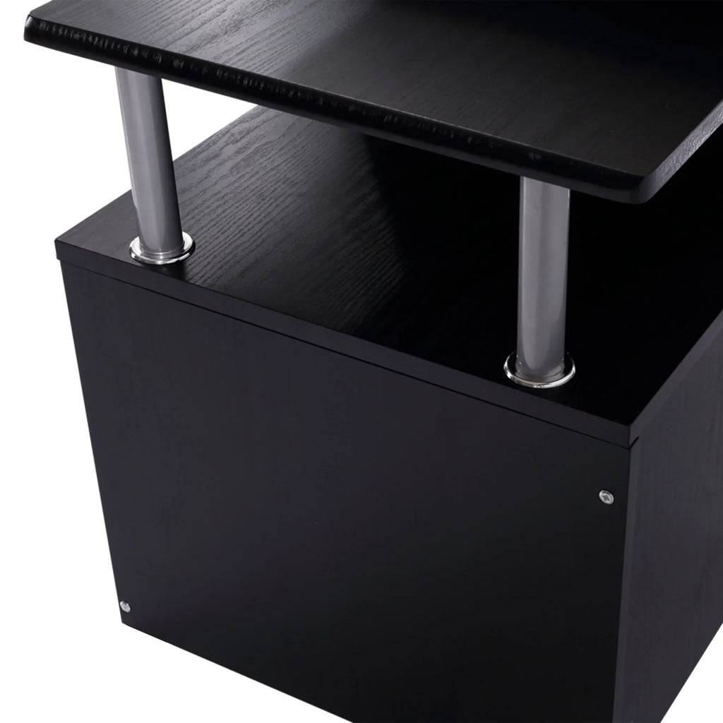 Estación de Trabajo para Ordenador con Cajón y Estanterías, Soporte para CPU, Escritorio para Oficina en Casa, Negro