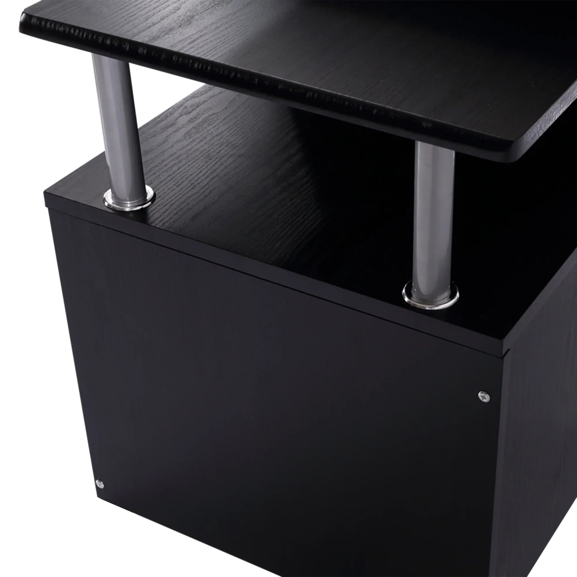 Estación de Trabajo para Ordenador con Cajón y Estanterías, Soporte para CPU, Escritorio para Oficina en Casa, Negro