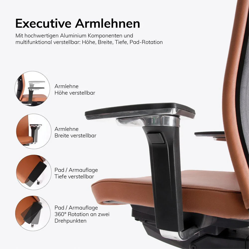 2025 Sillón Ejecutivo Ergonómico de Cuero Auténtico lento Matrix MT14 – EL SILLÓN EJECUTIVO para un Trabajo Cómodo – Fabricado en Alemania – Garantía de 30 Años