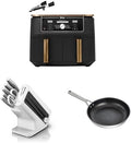2025 Ninja Foodi MAX Freidora de Aire Doble Zona, 9,5 L cobre/negro, AF400EUCP + Set de Cuchillos Ninja StaySharp blanco, K62006EUWH + Sartén de acero inoxidable Ninja Foodi ZEROSTICK 28 cm, C60028EU