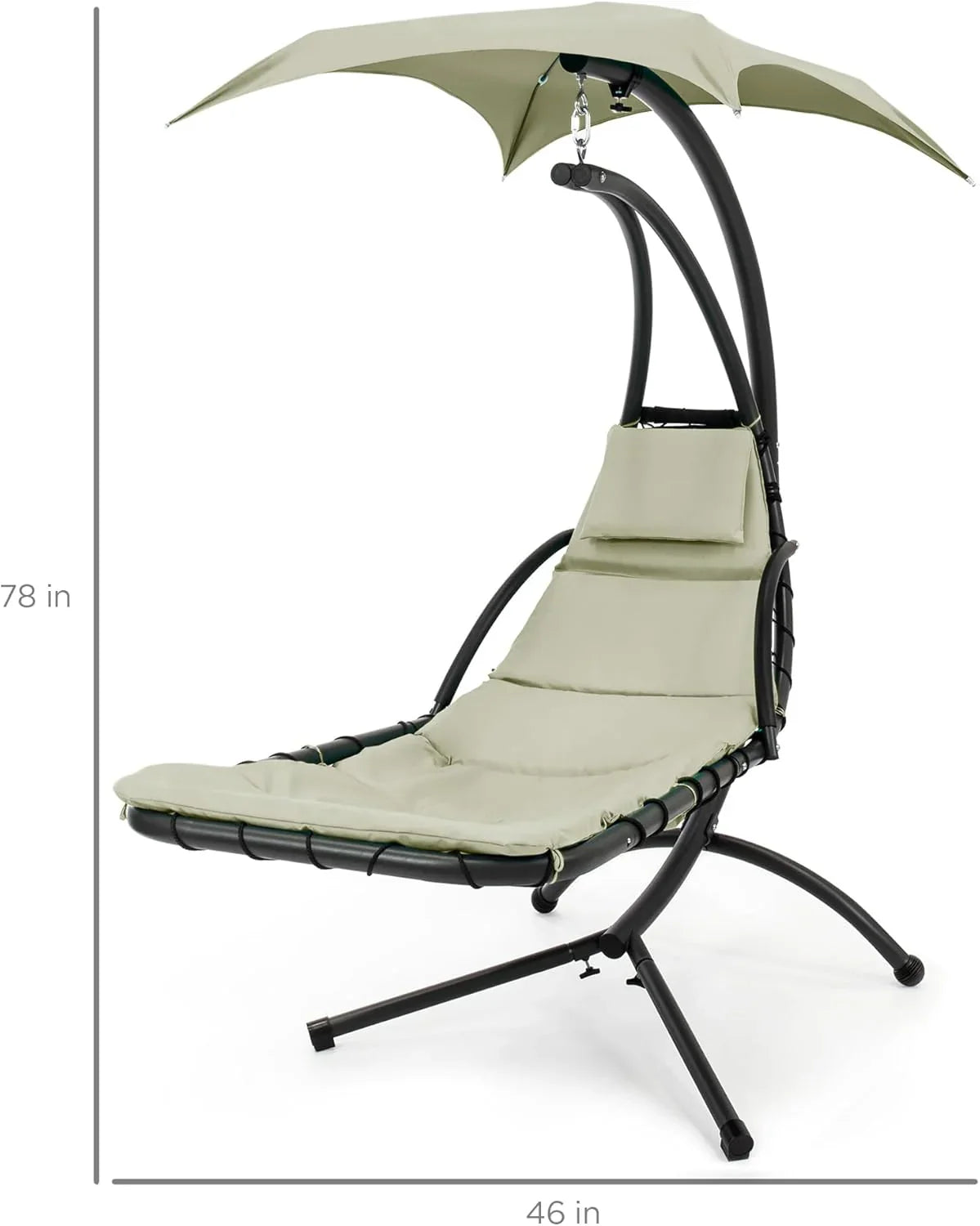 Chaise Longue Suspendue de Exterior Best Choice Products – Silla Balancín Curvada de Acero con Cojín Integrado y Toldo Desmontable – Gris Carbón