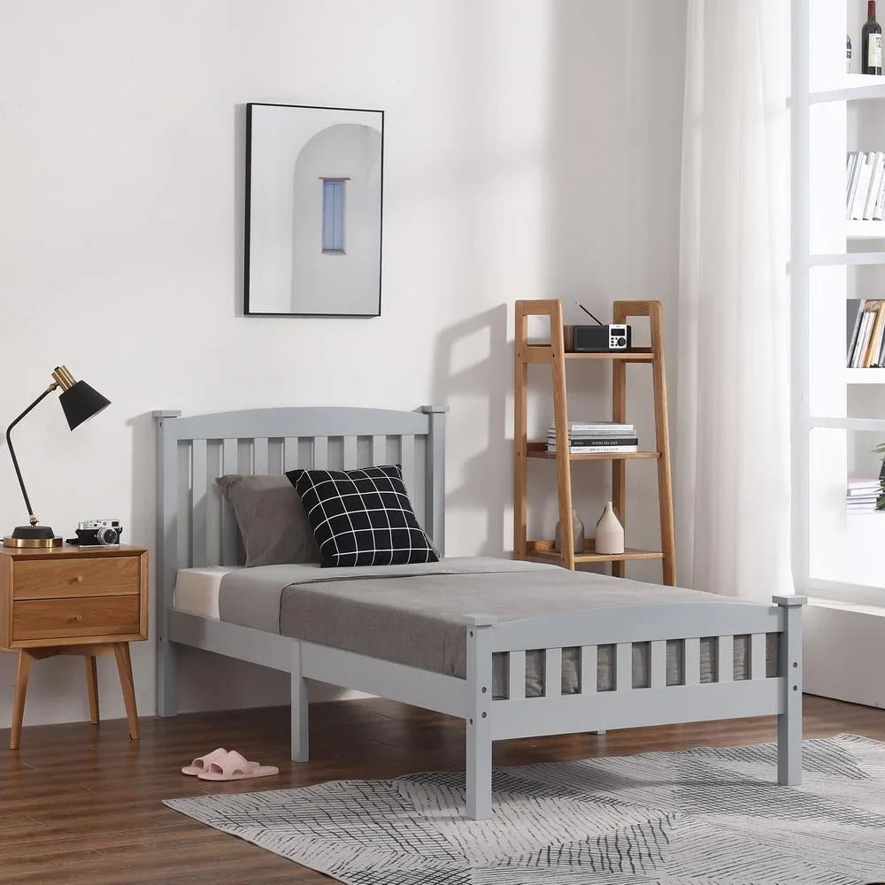 Cama vertical de madera Ktaxon, tamaño individual, con cabecero y pie de cama, color gris