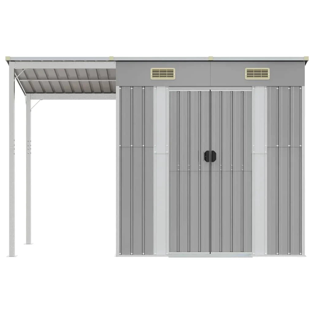 2025 Cobertizo jardín tejado alargado acero gris 277x110,5x181 cm v8848