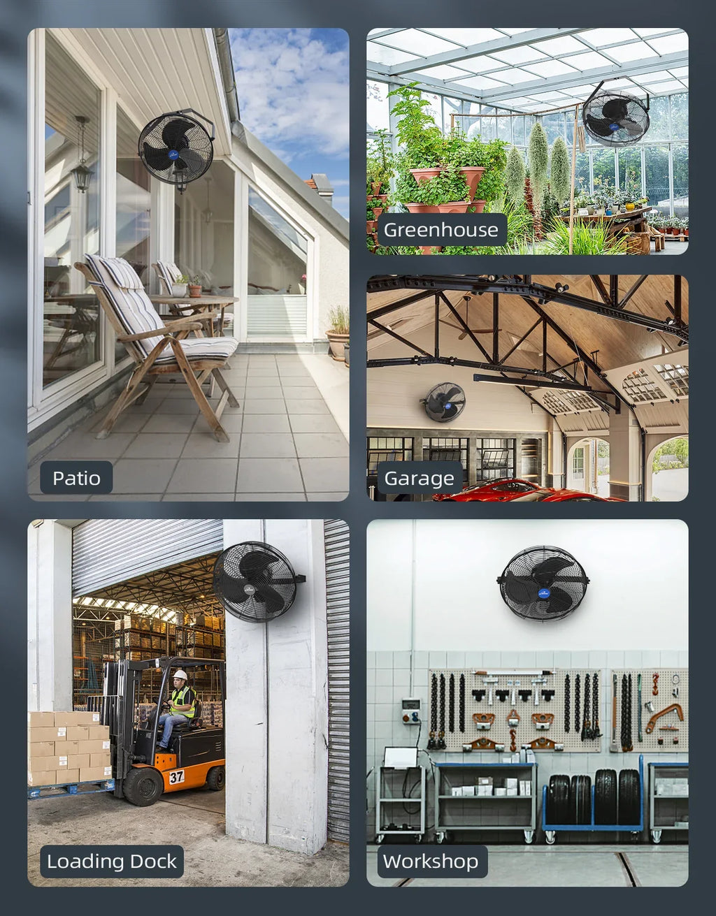 2025 Ventilador mural iLIVING de 14" con velocidad variable, resistente a la intemperie para interior/exterior, calidad industrial para veranda, invernadero, garaje, taller y rampa de carga, 2473 CFM, color negro