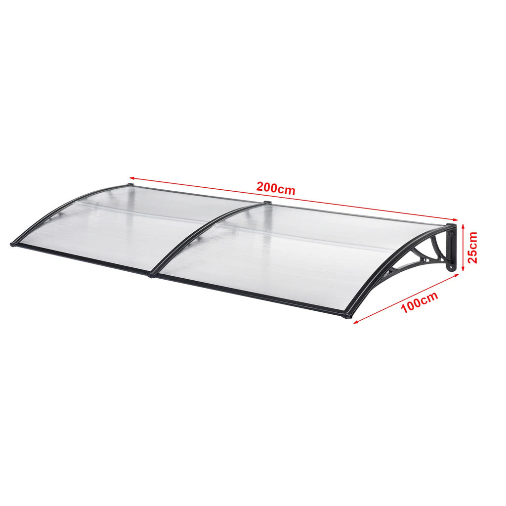 2025 Marquesina de diseño para puerta de entrada, marquesina de bienvenida resistente a la intemperie 200 x 100 cm, negro y transparente