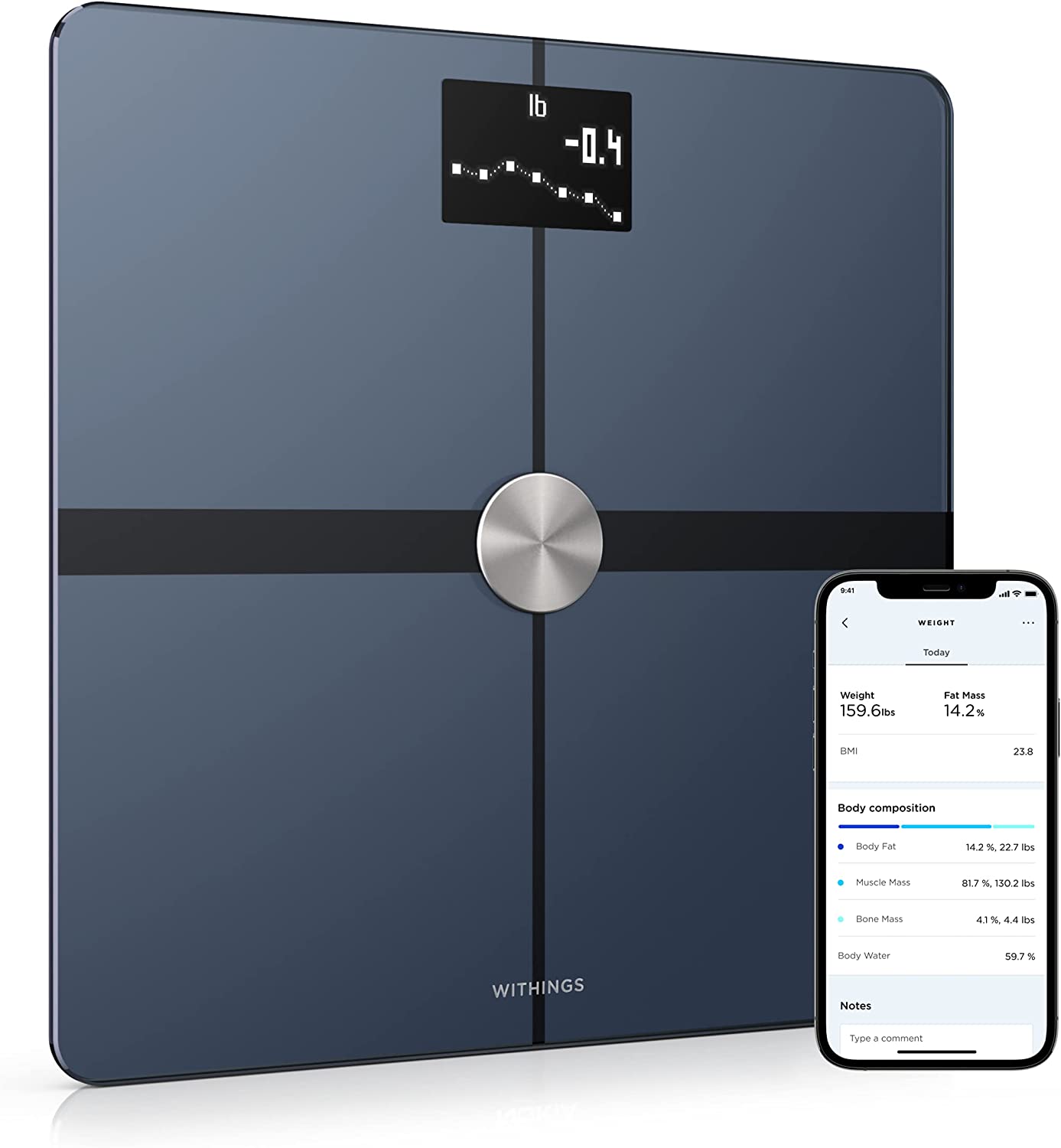 Withings Body+ - Báscula Digital Wi-Fi Inteligente con Sincronización Automática con la App del Smartphone