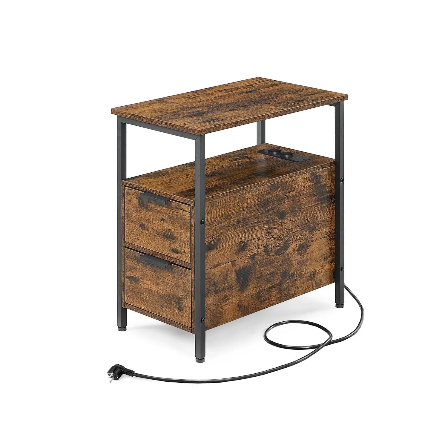 Mesa Auxiliar con Multienchufe Gris Ahumado y Negro Clásico