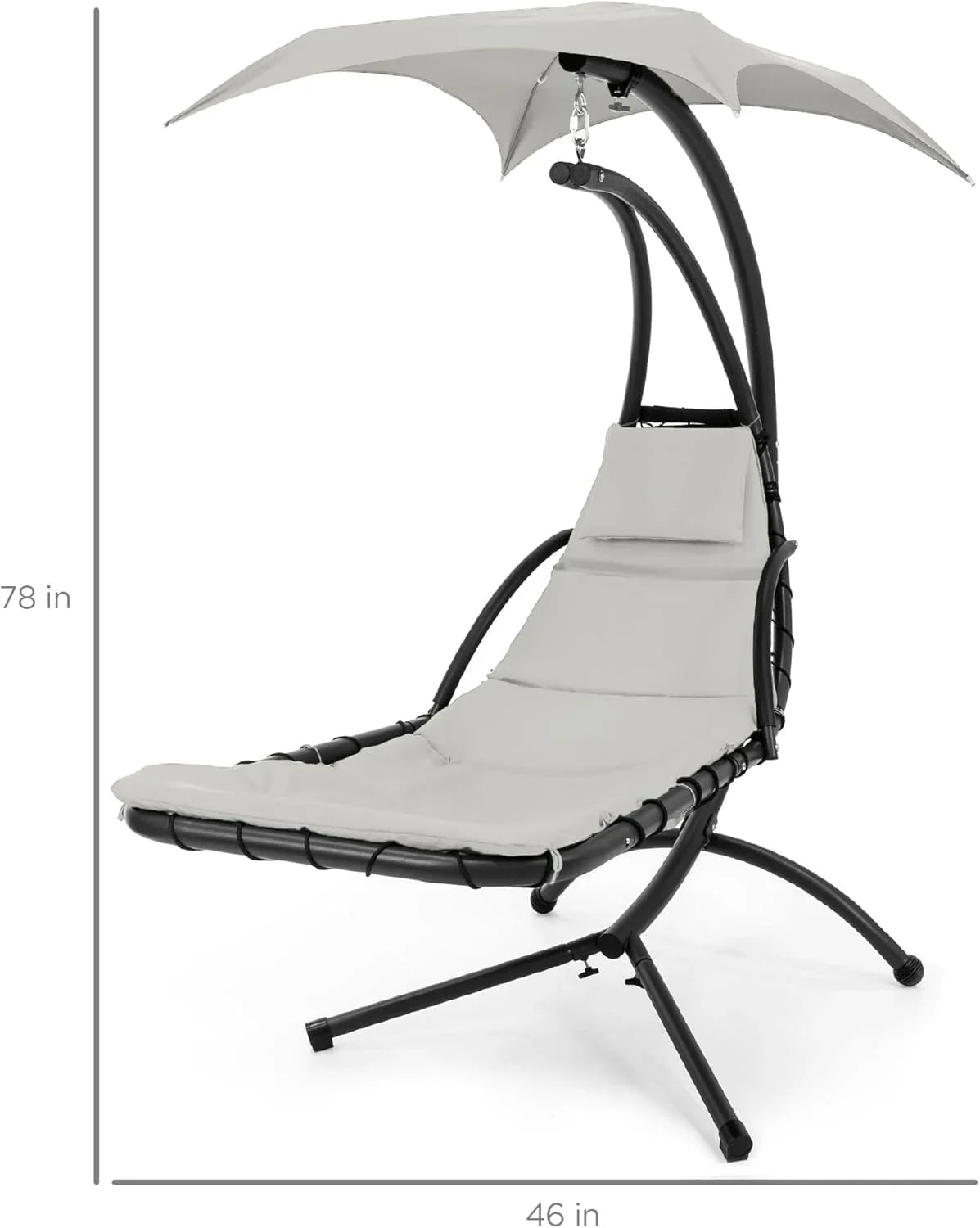 Chaise Longue Suspendue de Exterior Best Choice Products – Silla Balancín Curvada de Acero con Cojín Integrado y Toldo Desmontable – Gris Carbón