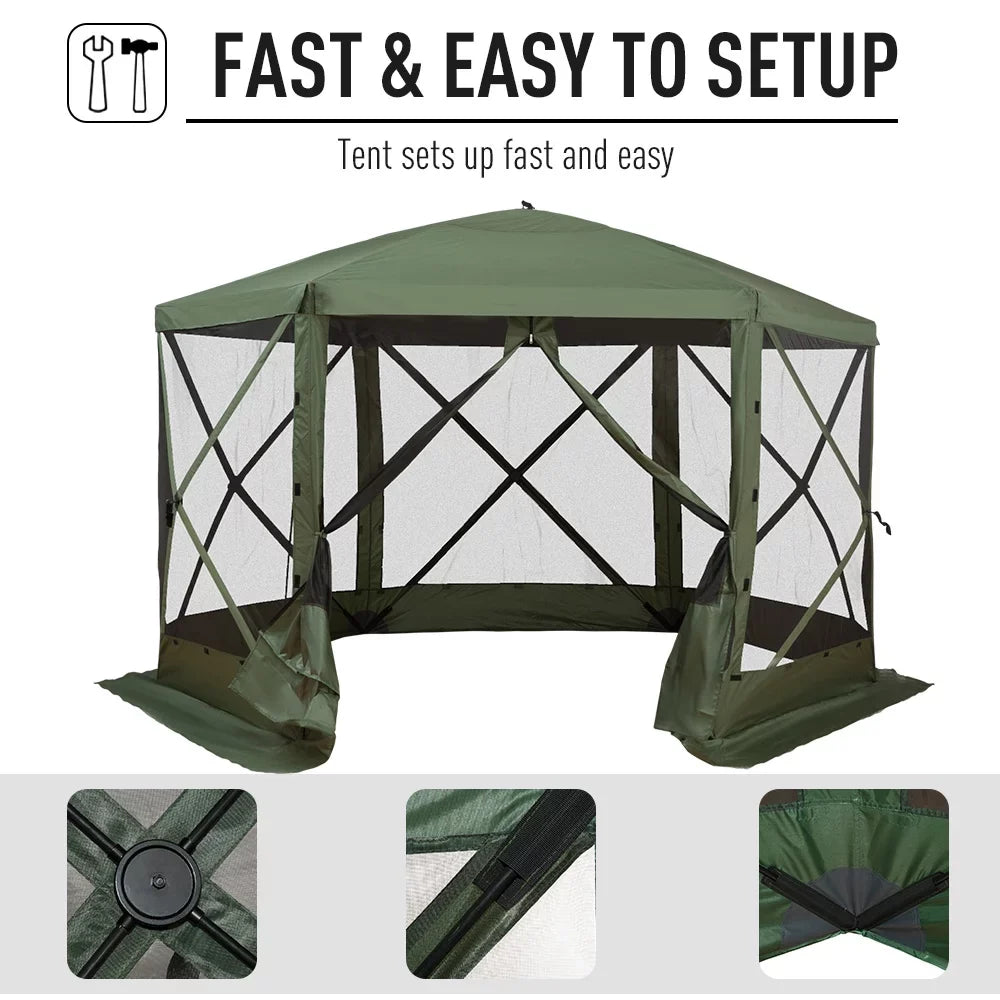 Carpa hexagonal Outsunny 3,6 m x 3,6 m con mosquitera – Pabellón plegable portátil con paredes de malla, bolsa de transporte y espacio sombreado, color verde