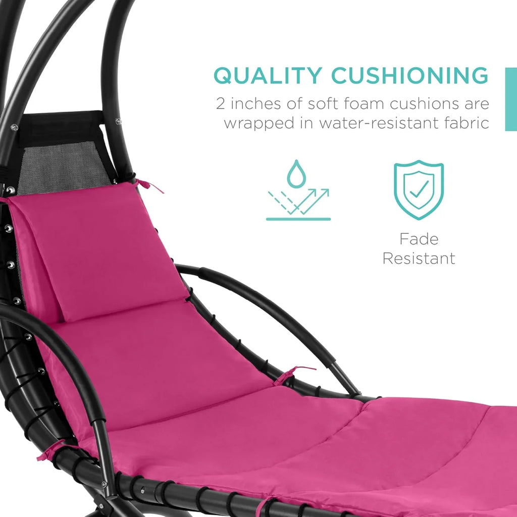 Chaise Longue Suspendue de Exterior Best Choice Products – Silla Balancín Curvada de Acero con Cojín Integrado y Toldo Desmontable – Gris Carbón