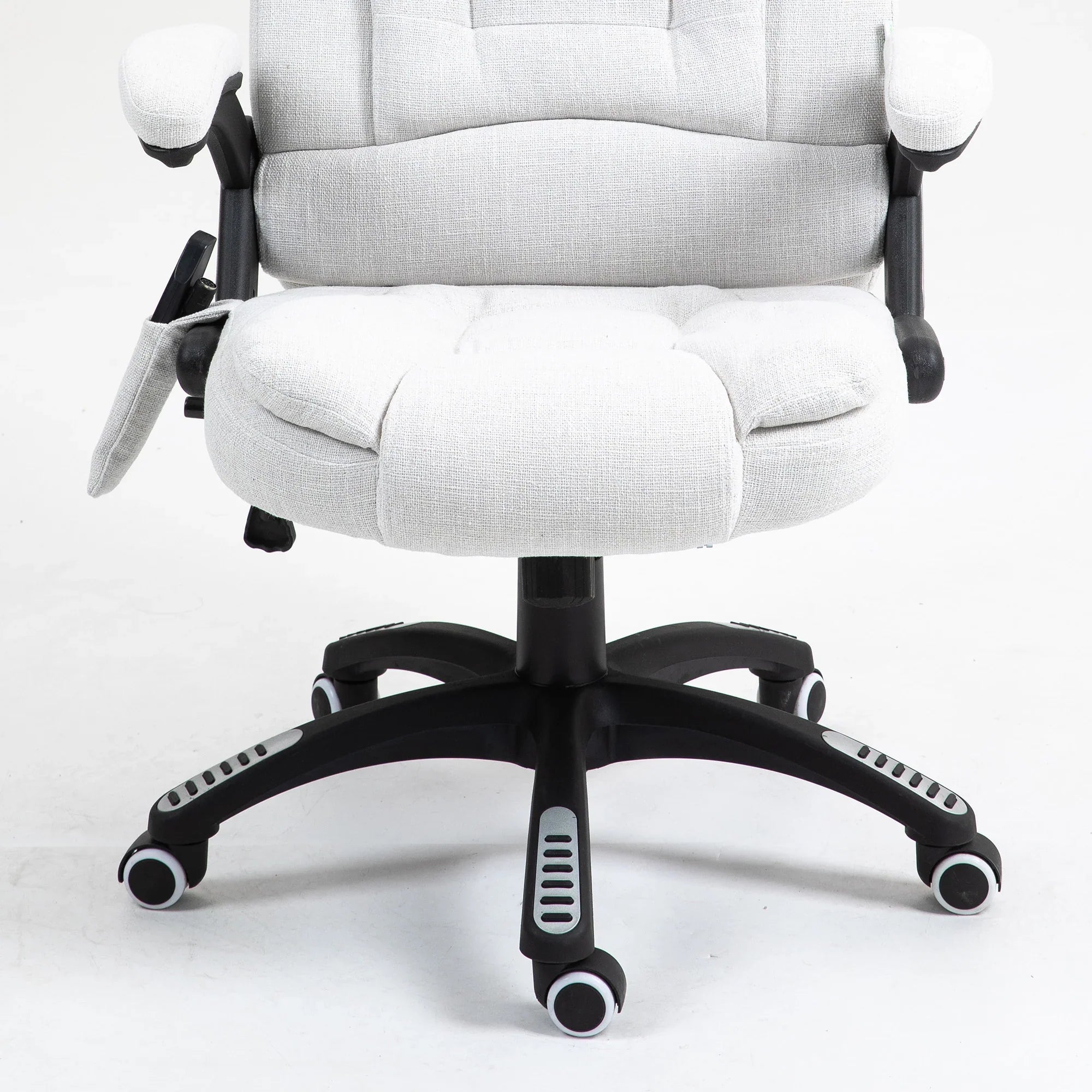 Silla de Oficina Ergonómica con Masaje de 6 Puntos y Calefacción en la Espalda, Tela Tipo Lino, Blanco Crema