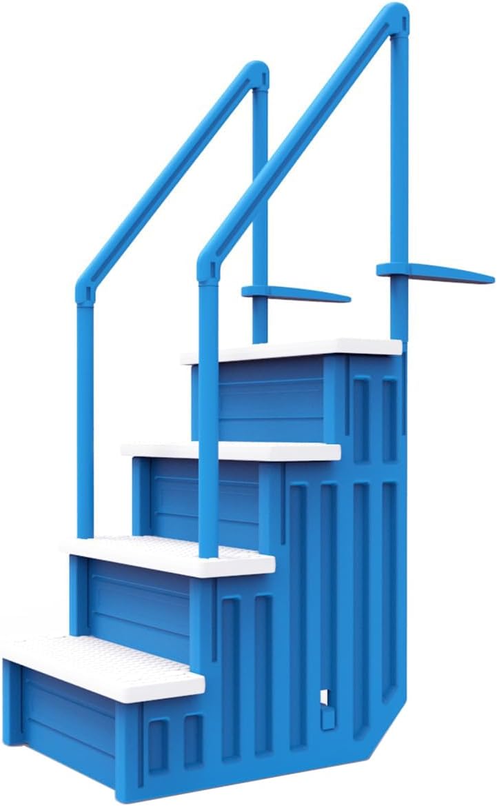 Escalones antideslizantes Aqua Select para piscinas elevadas | Azul | Para piscinas sobre tierra | Se pueden montar en terrazas de 48" a 54" de altura | Escalera de seguridad con capacidad hasta 250 lbs