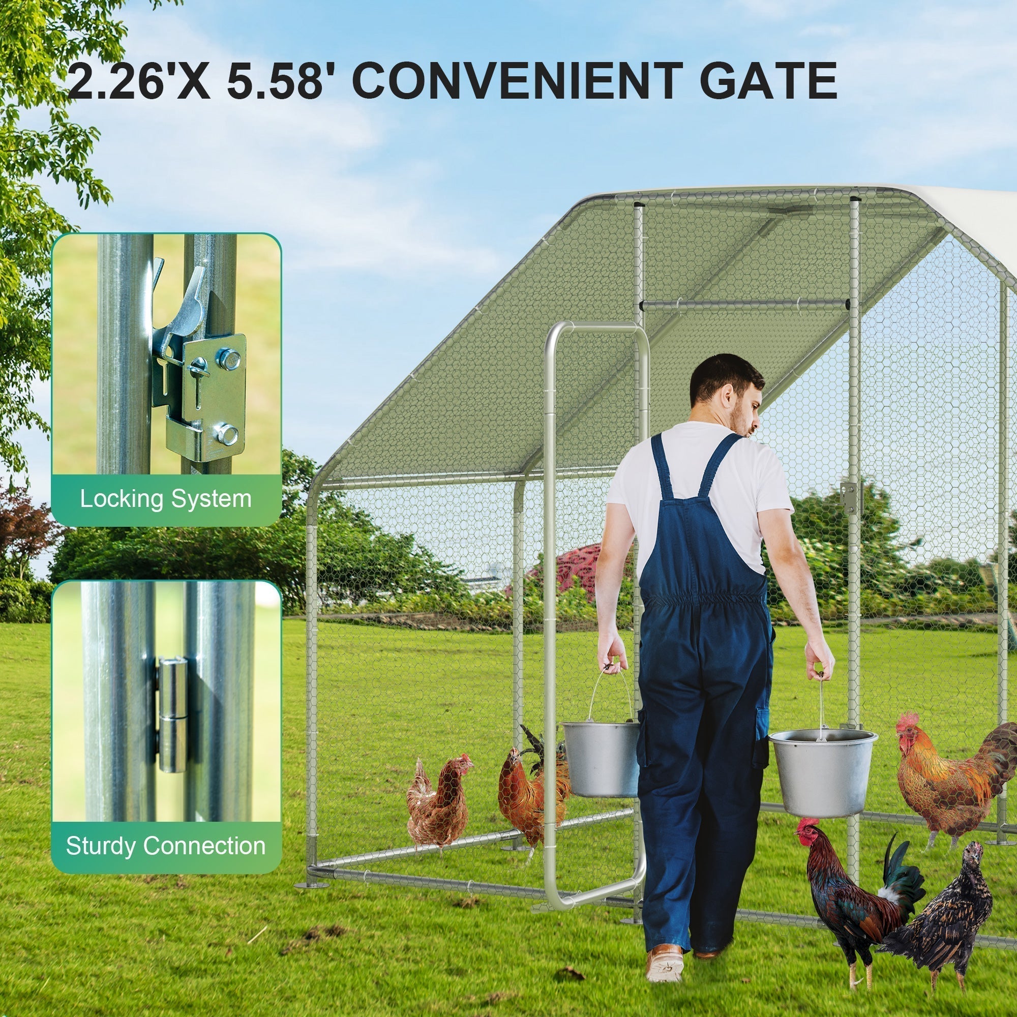 2025 Gran Jaula de Metal para Pollos en Espiral con Cubierta Impermeable y Anti-UV para Exteriores – Capacidad para 16 Aves
