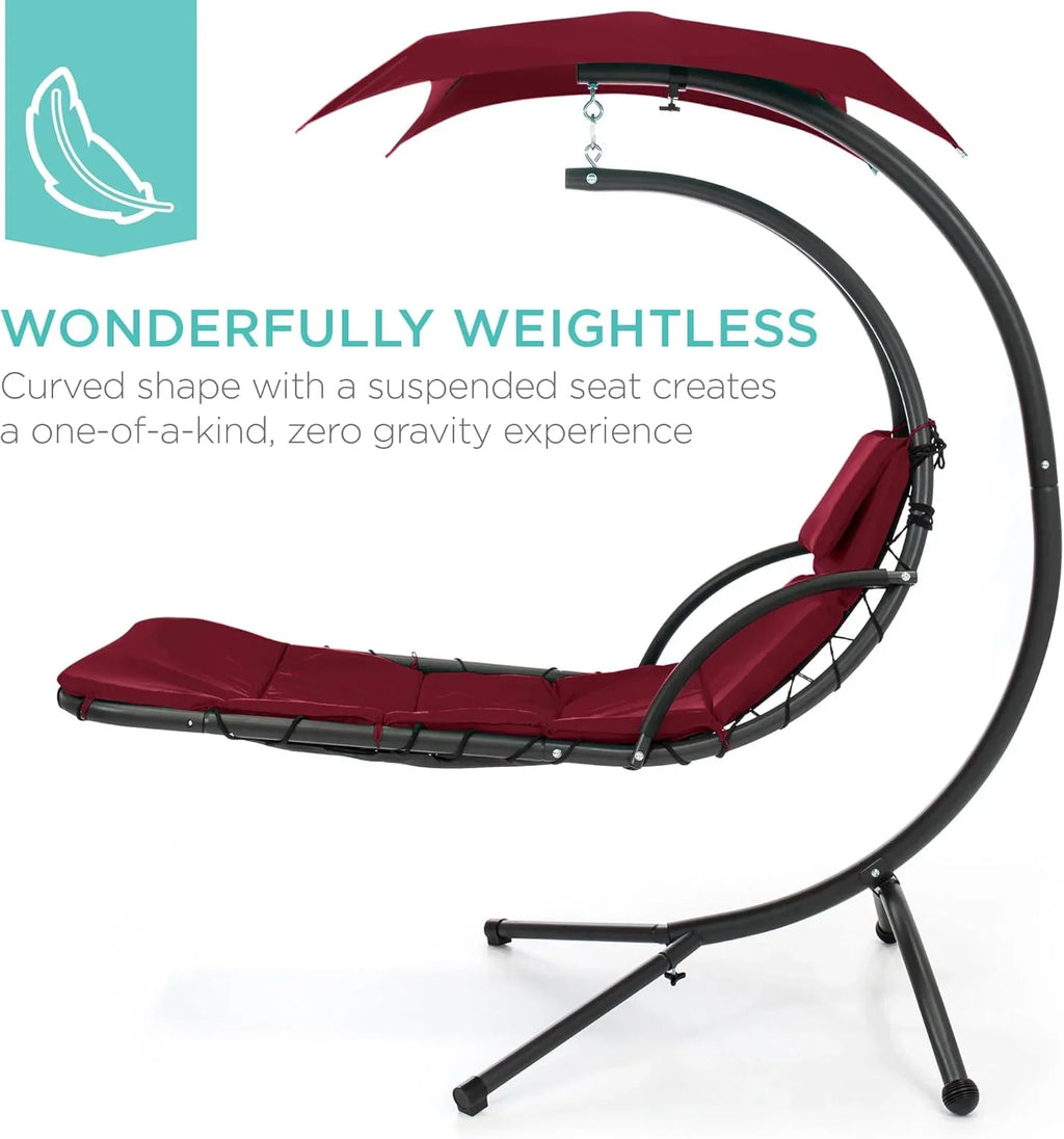 Chaise Longue Suspendue de Exterior Best Choice Products – Silla Balancín Curvada de Acero con Cojín Integrado y Toldo Desmontable – Gris Carbón