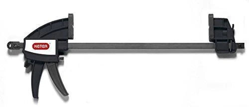 Keter – Banco de Trabajo Plegable Modelo 197283 para Sierra Ingleteadora, Herramientas y Accesorios de Carpintería con Abrazaderas de Madera de 12 Pulgadas Incluidas – Fácil Almacenamiento en Garage, Color Negro/Amarillo