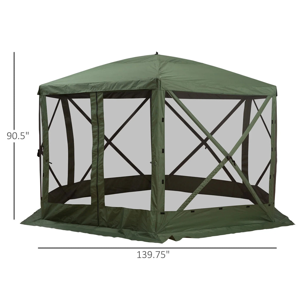 Carpa hexagonal Outsunny 3,6 m x 3,6 m con mosquitera – Pabellón plegable portátil con paredes de malla, bolsa de transporte y espacio sombreado, color verde