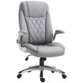 2025 Silla de Oficina de Cuero PU con Reposabrazos Abatibles, Altura Ajustable y Ruedas Giratorias, Gris