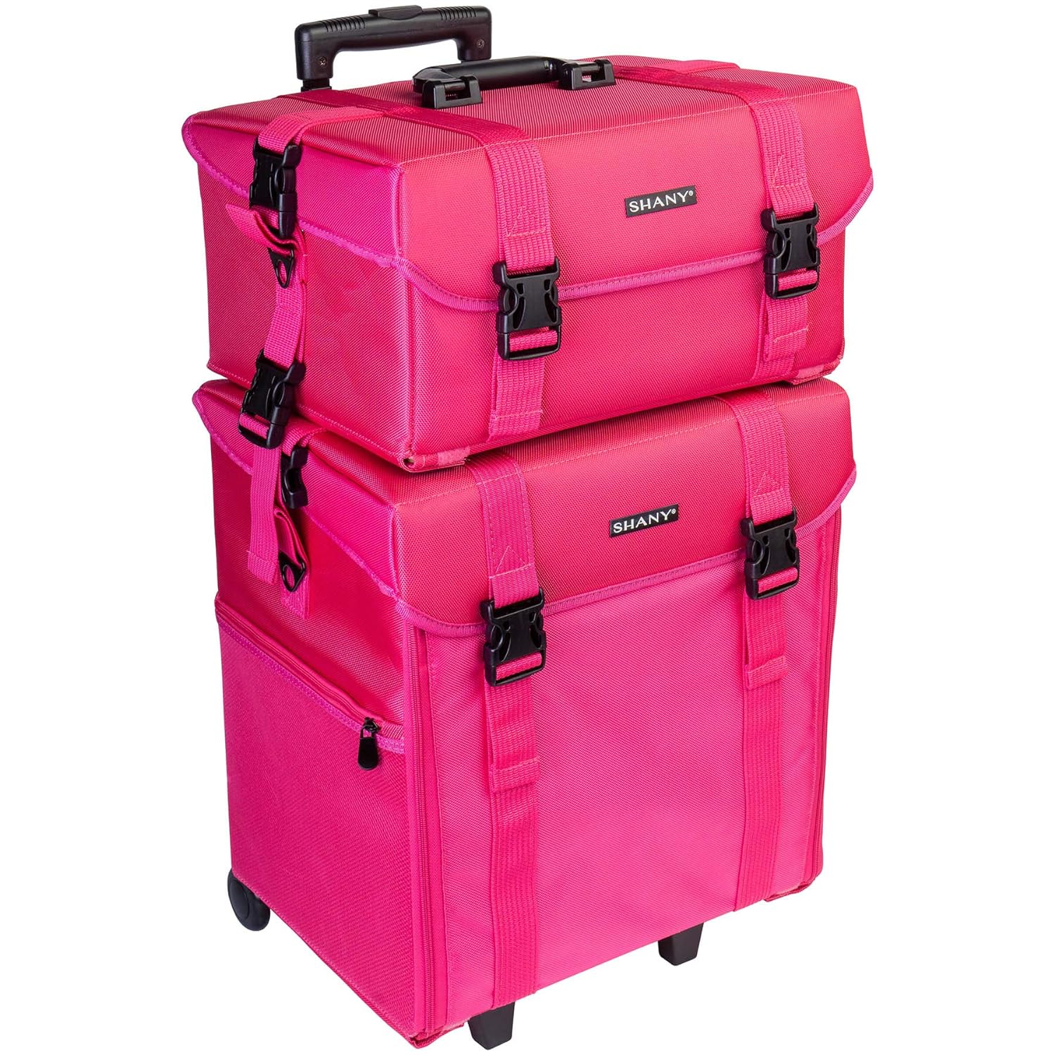 Maletín Cosmético de Vinilo Negro Azabache con Ruedas – Bolso de Viaje para Maquillaje