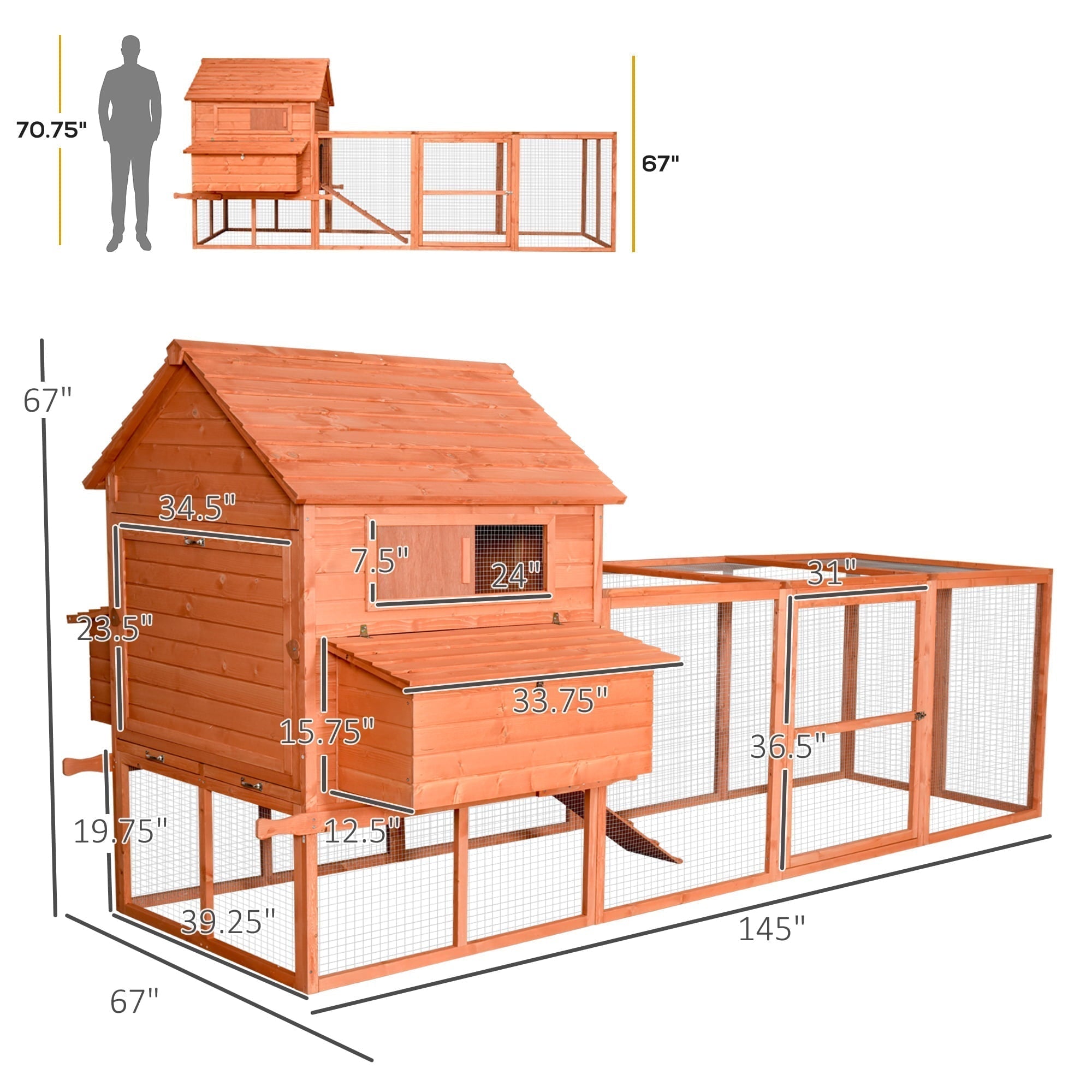 2025 Casa para Gallinas PawHut Grande con Corral, Casa para Patos, Gallinas y Aves de Corral