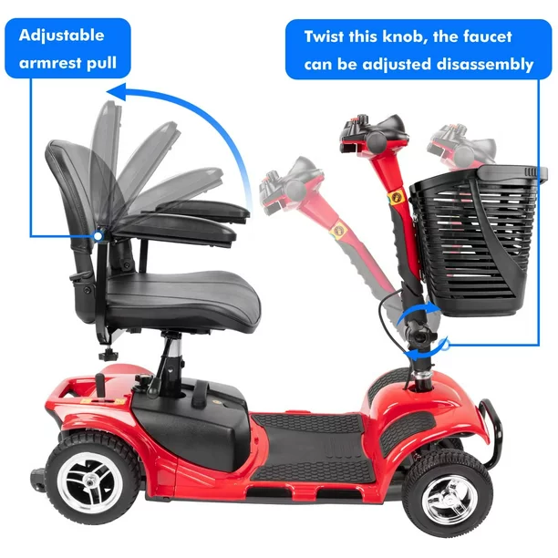 Scooter de Movilidad UltraLite de 4 Ruedas, Portátil y Ligero, Autonomía de 14 Millas, Modelo A898