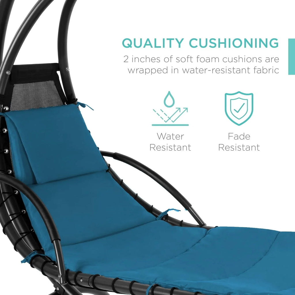 Chaise Longue Suspendue de Exterior Best Choice Products – Silla Balancín Curvada de Acero con Cojín Integrado y Toldo Desmontable – Gris Carbón