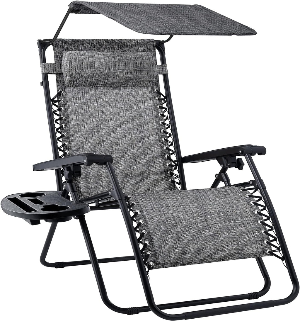 Best Choice Products – Silla Reclinable de Patio con Gravedad Cero, Ajustable y Plegable para Exteriores con Dosel, Almohada Cervical y Bandeja Lateral, Textileno – Azul Pavo Real