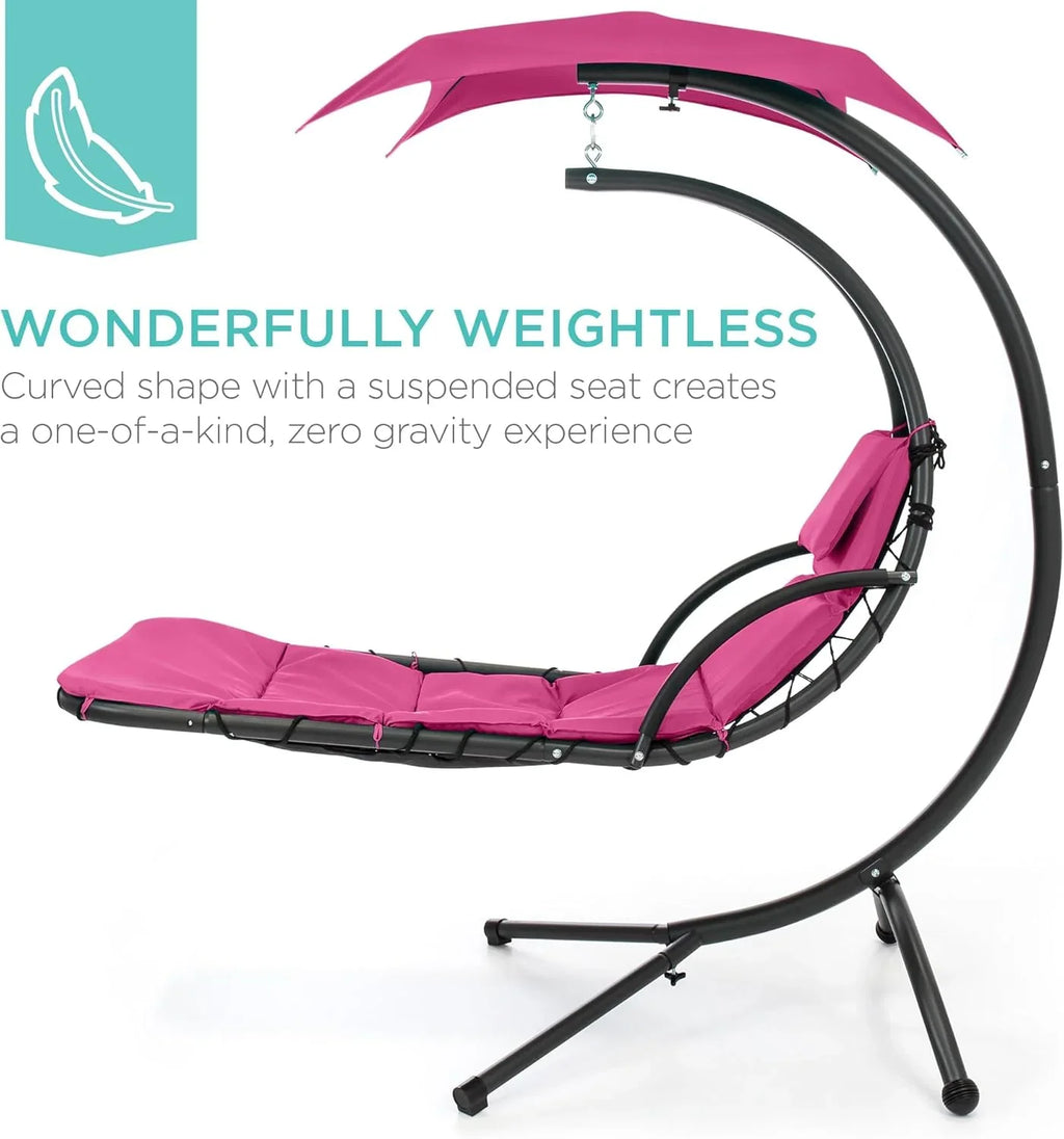 Chaise Longue Suspendue de Exterior Best Choice Products – Silla Balancín Curvada de Acero con Cojín Integrado y Toldo Desmontable – Gris Carbón